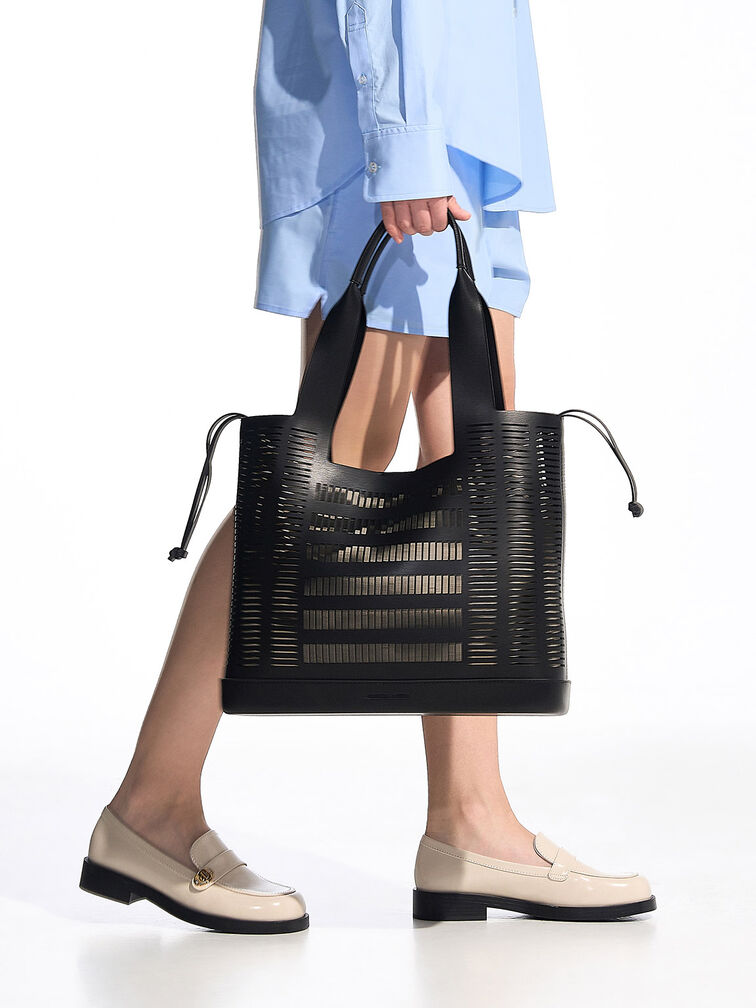 Delphi Cut-Out Tote Bag, Black, hi-res
