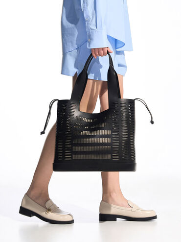 Delphi Cut-Out Tote Bag, Black, hi-res