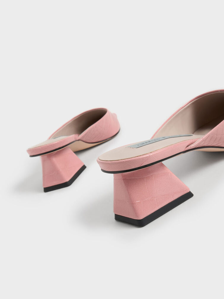 Croc-Embossed Trapeze Heel Mules, Animal Print Pink, hi-res