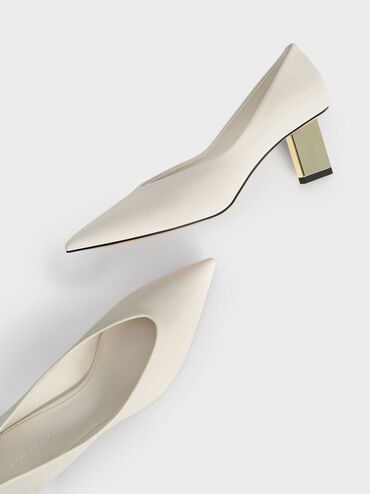 Metallic Blade Heel Pumps, Chalk, hi-res