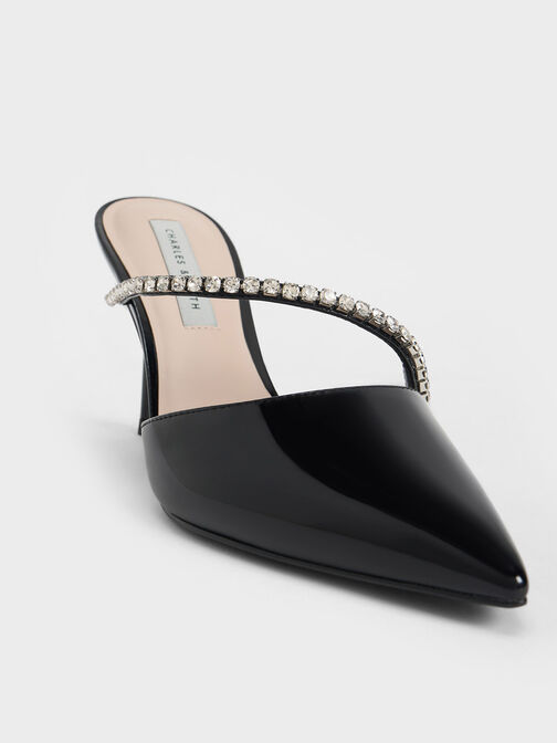Gem-Encrusted Patent Mules, Black Patent, hi-res
