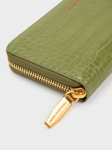 Dulcie Croc-Effect Zip-Around Long Wallet, Olive, hi-res