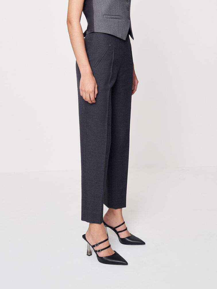 Strappy Slant Heel Mules, Black, hi-res