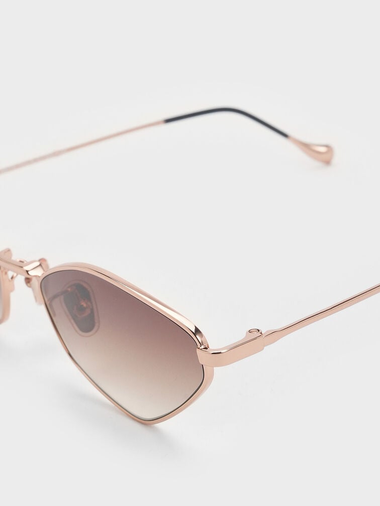 Jax Metal-Frame Geometric Sunglasses, Rose Gold, hi-res