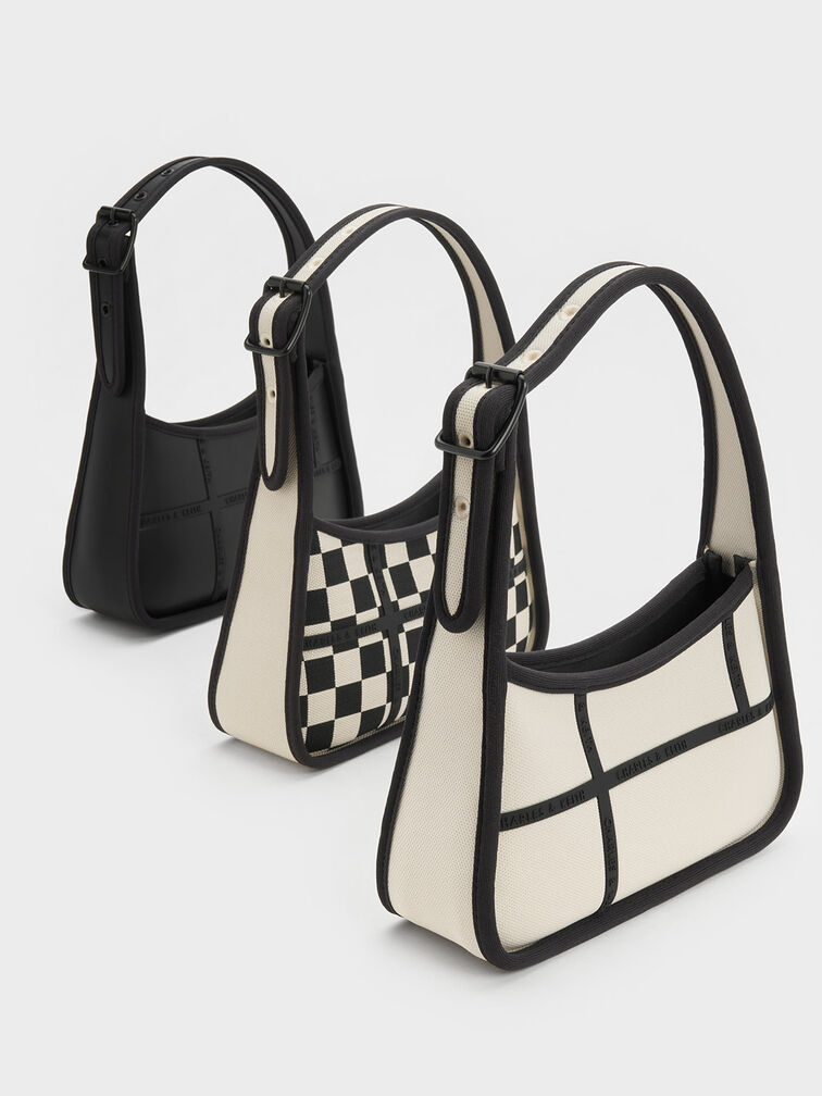 Avenue Contrast-Trim Trapeze Shoulder Bag, Black, hi-res