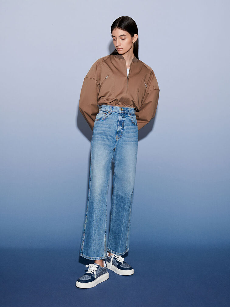 Stevie Denim Checkered Sneakers, Blue, hi-res
