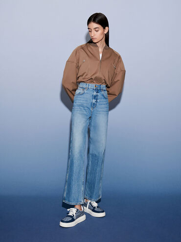 Stevie Denim Checkered Sneakers, Blue, hi-res