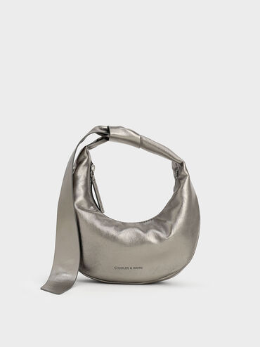 Micro Toni Knotted Crescent Hobo Bag, Pewter, hi-res