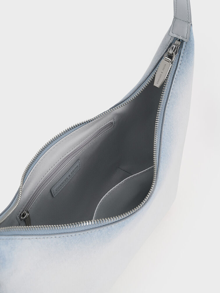 Bryna Denim Curved Hobo Bag, Light Washed Denim, hi-res