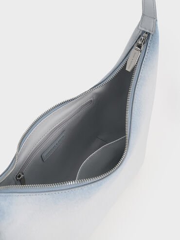 Bryna Denim Curved Hobo Bag, Light Washed Denim, hi-res