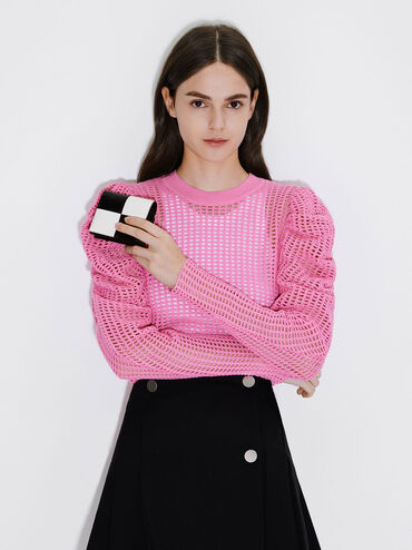 Georgette Checkered Small Wallet, Multi, hi-res