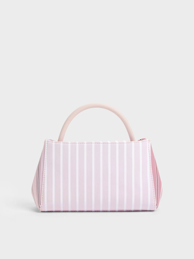 Hazel Striped Bow Panelled Top Handle Bag, Light Pink, hi-res