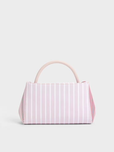 Hazel Striped Bow Panelled Top Handle Bag, Light Pink, hi-res