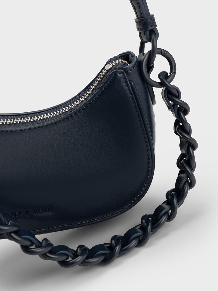 Alouette Curved Shoulder Bag, Navy, hi-res