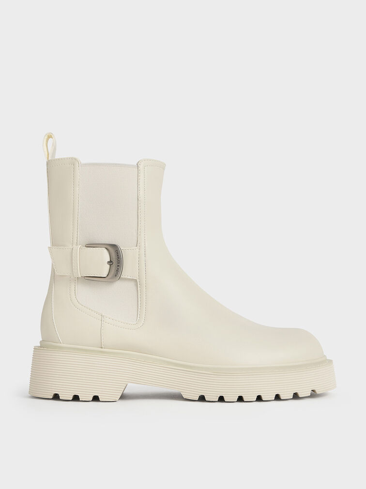 Side-Buckle Ridged-Sole Chelsea Boots, Chalk, hi-res