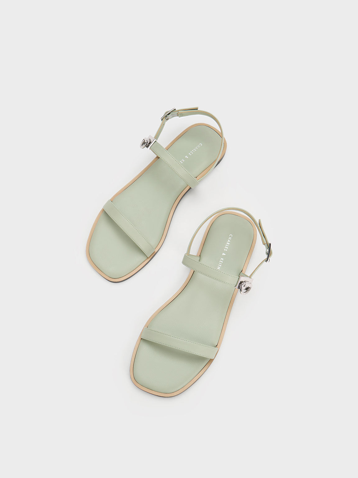 Double Metallic Buckle Sandals Sage Green