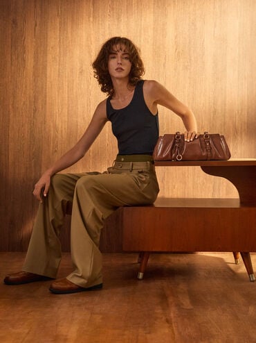 Britton Elongated Shoulder Bag, Chocolate, hi-res