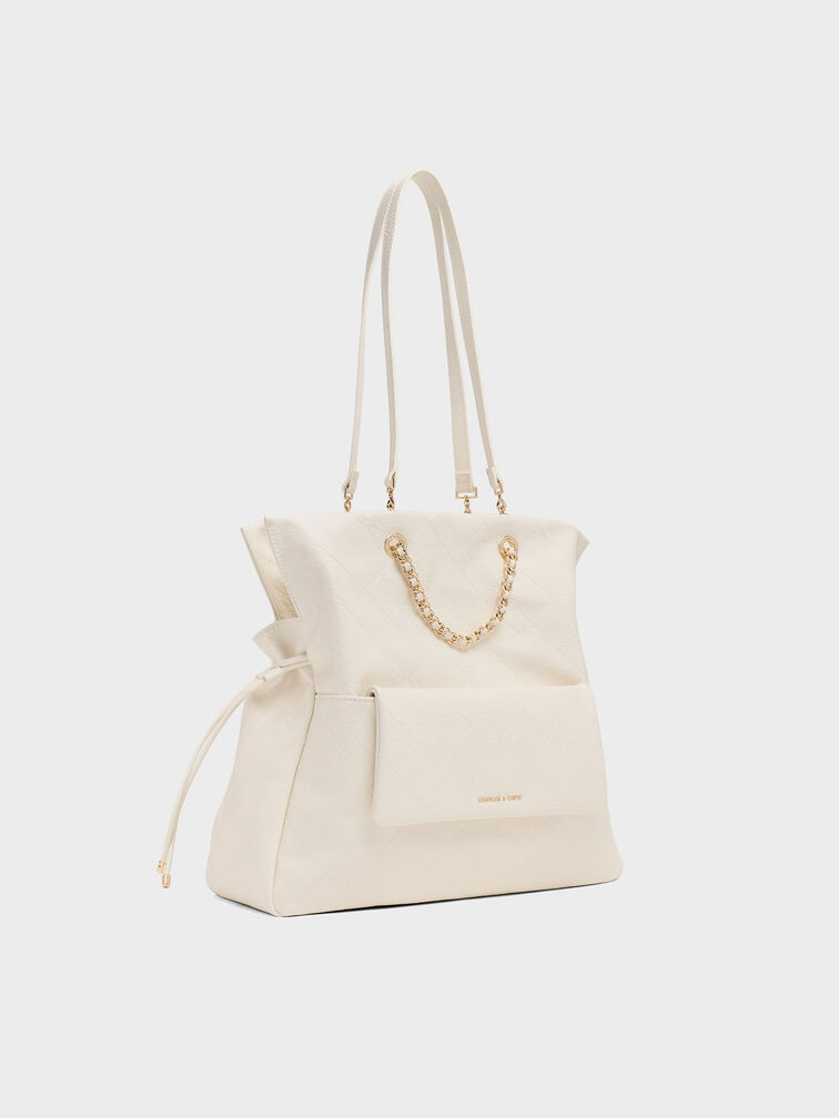 Duo Quilted Drawstring Two-Way Backpack, Cream, hi-res