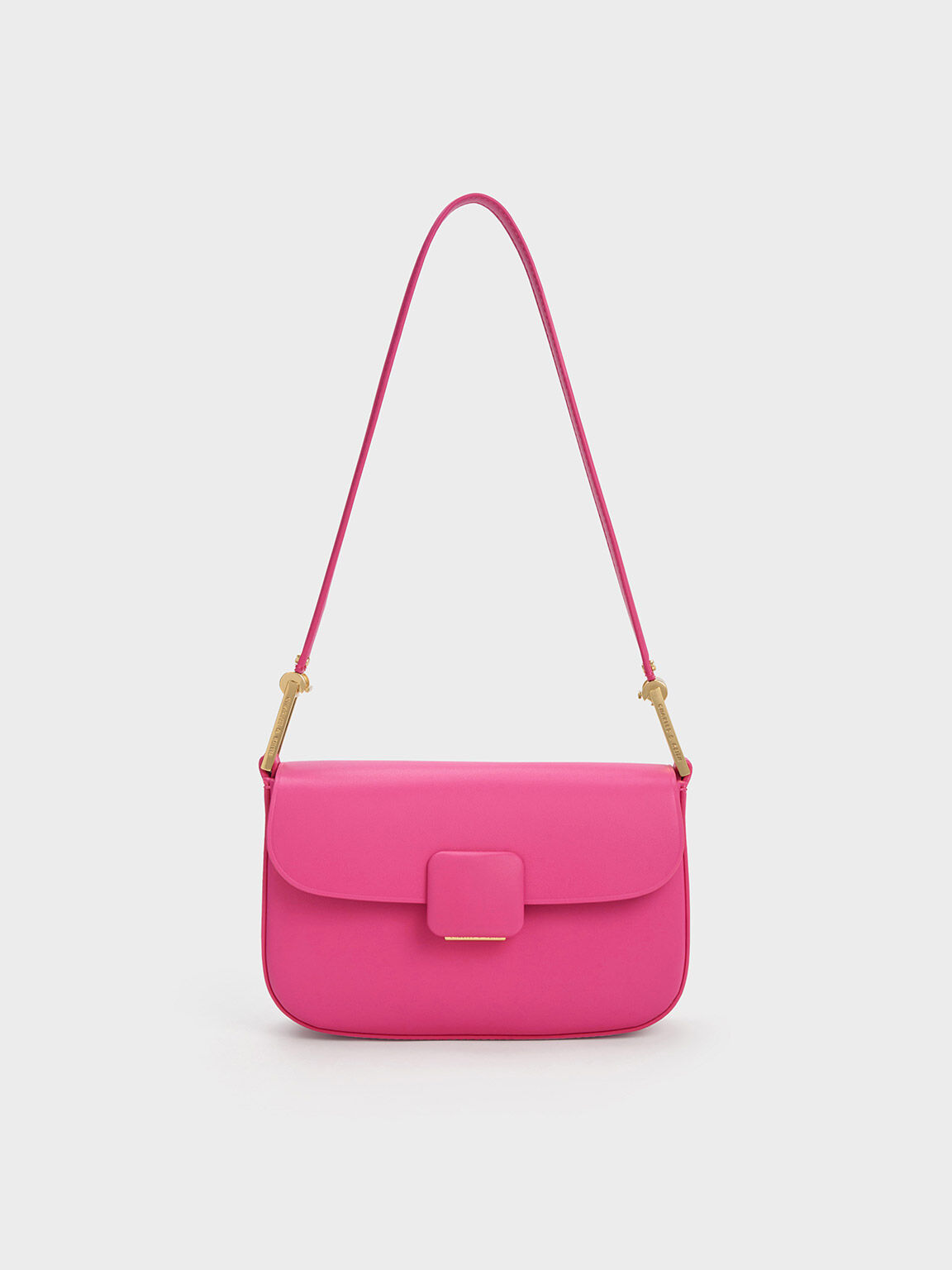 Fuchsia Koa Square Push Lock Shoulder Bag CHARLES KEITH IN