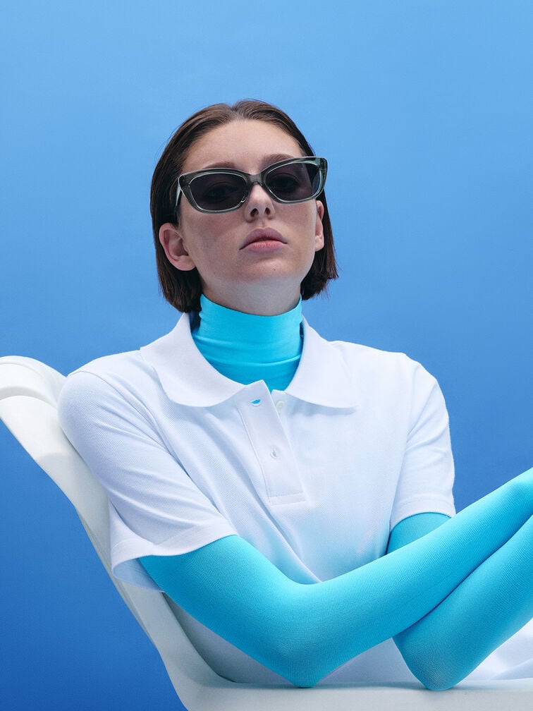 Maeva Recycled Acetate Cat-Eye Sunglasses, Teal, hi-res