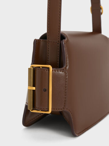 Lexie Side-Buckle Crossbody Bag, Dark Brown, hi-res