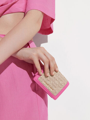 Micaela Woven Card Holder, Fuchsia, hi-res