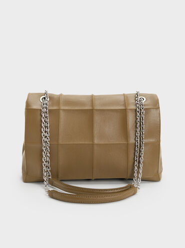 Large Delfina Quilted Chain-Strap Shoulder Bag, Walnut Brown, hi-res