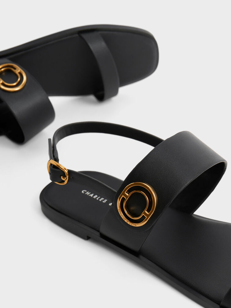 Metallic Accent Back Strap Sandals, Black, hi-res