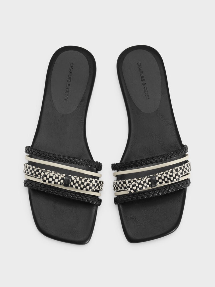 Kaleen Woven-Bow Slide Sandals, Black, hi-res