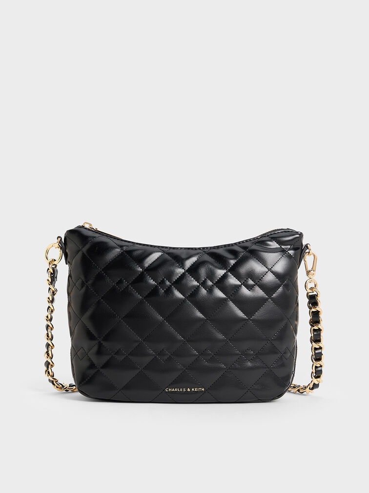 Duo Quilted Slouchy Hobo Bag, Black, hi-res