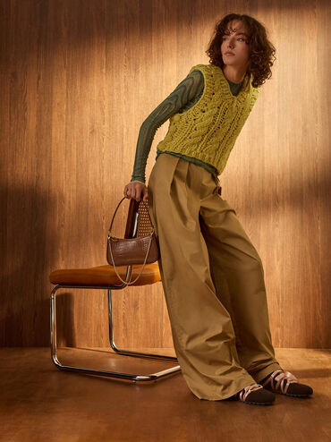 Elspeth Croc-Effect Chain-Link Shoulder Bag, Chocolate Croco, hi-res