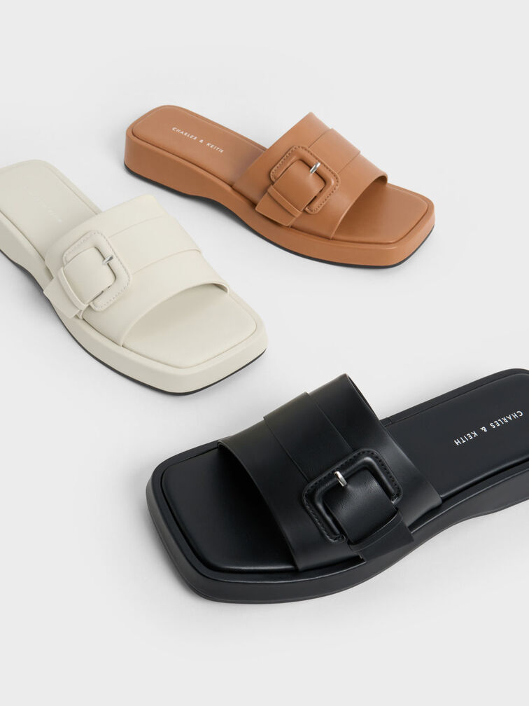 Buckled Platform Sandals, Chalk, hi-res