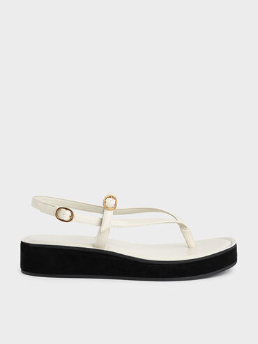 Strappy Flatform Thong Sandals, Chalk, hi-res