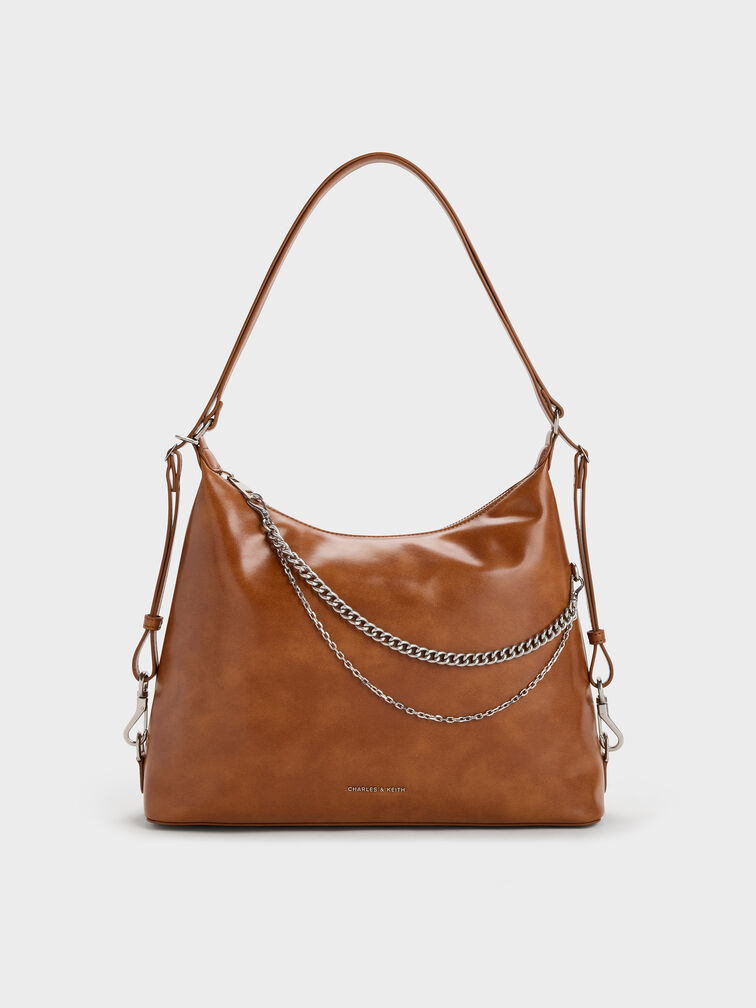 Atwood Chain Hobo Bag, Distressed Tan, hi-res