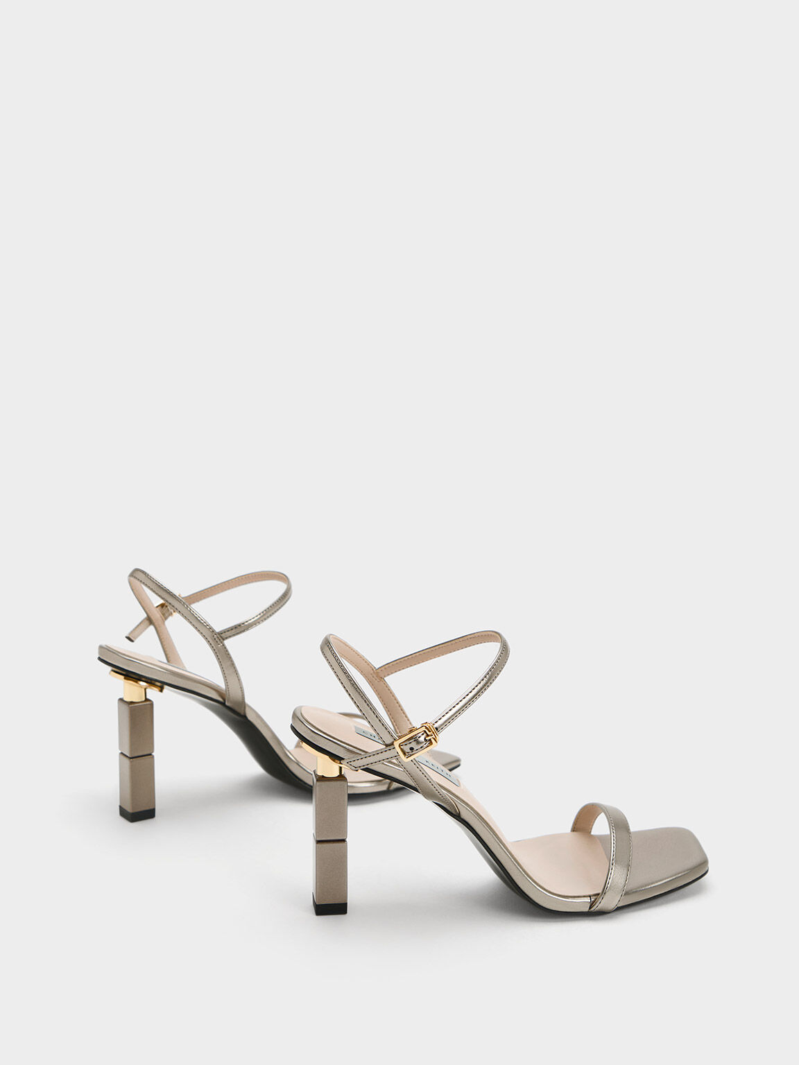 Metallic Sculptural Heel Sandals Pewter