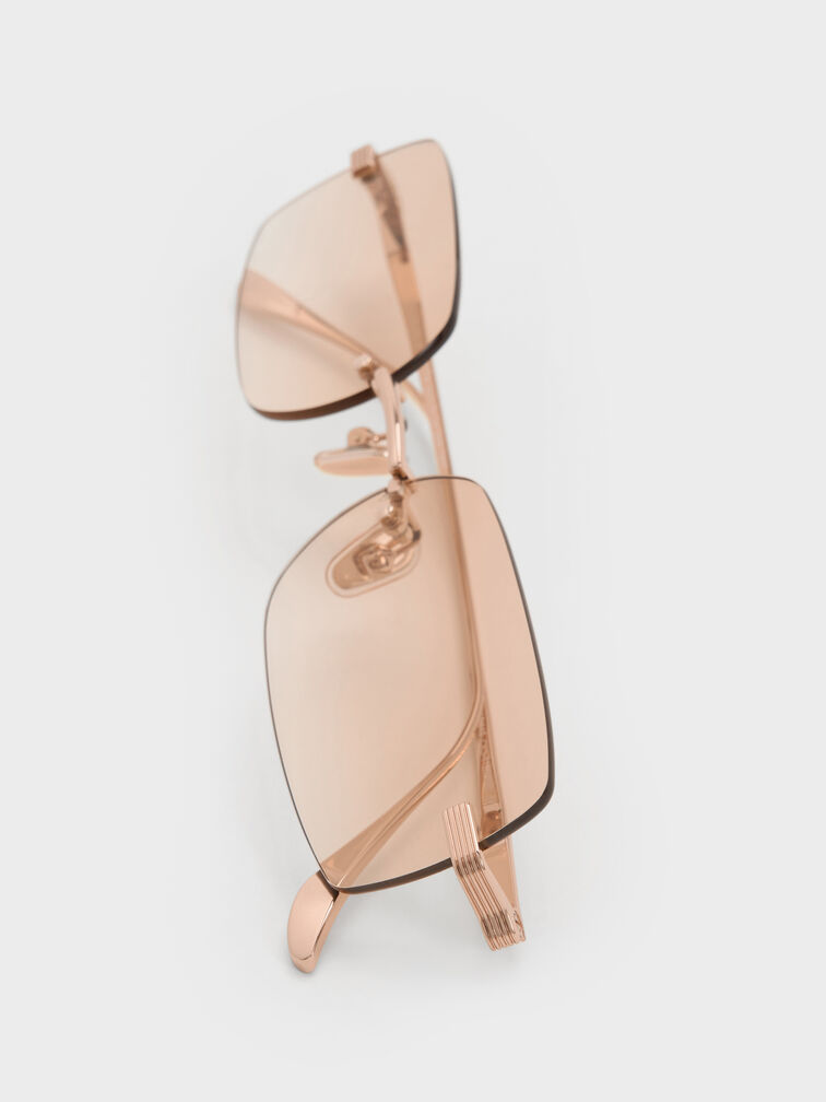 Easton Rimless Rectangular Sunglasses, Rose Gold, hi-res