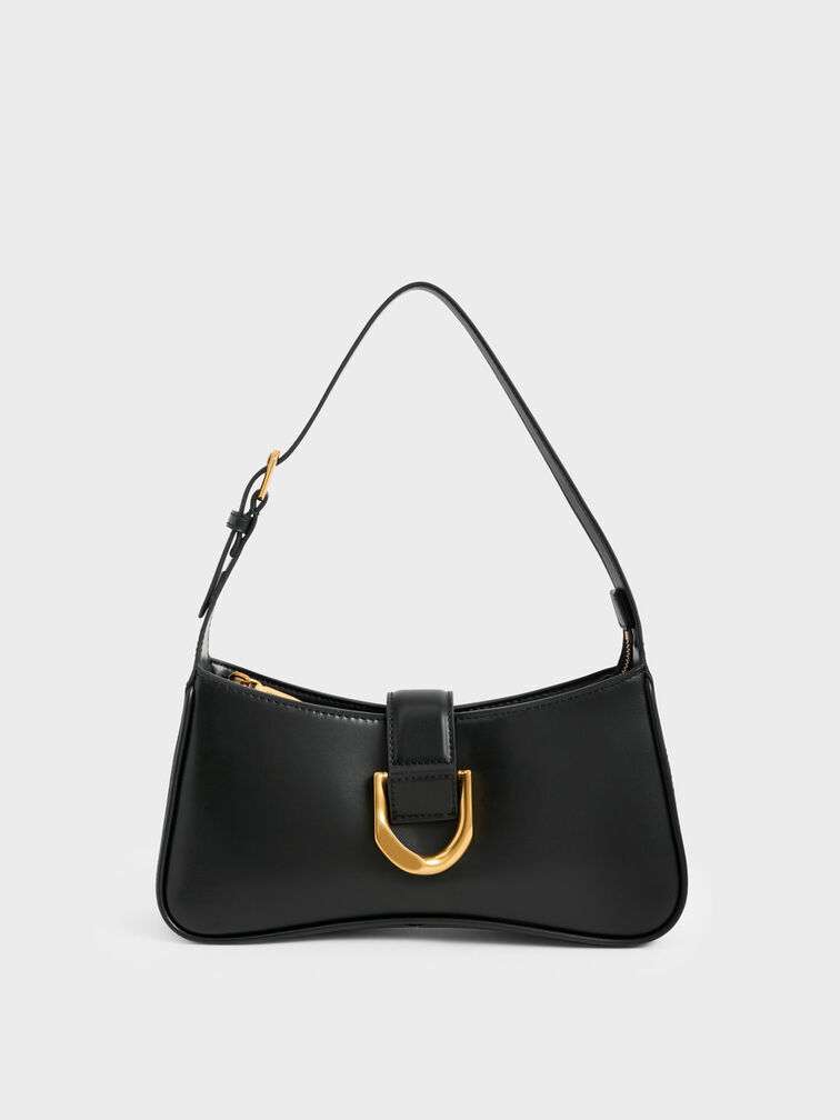 Gabine Curved Shoulder Bag, Black, hi-res