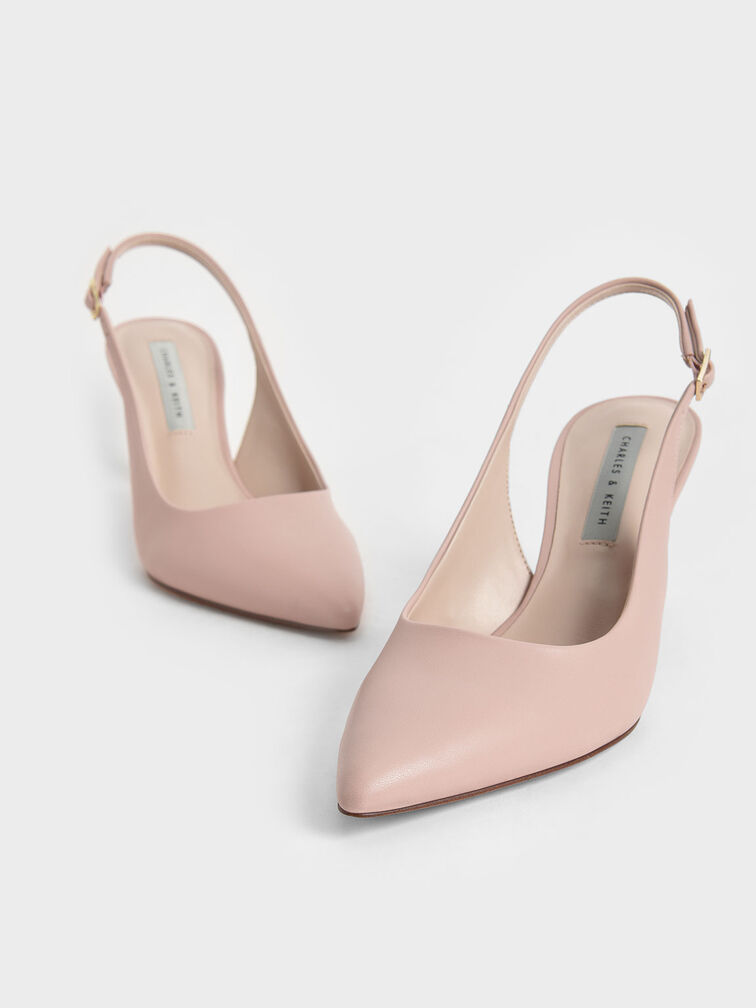 Curved Heel Slingback Pumps, Nude, hi-res