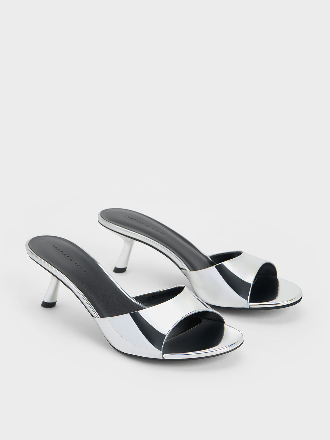 Metallic Slant Heel Mules Silver