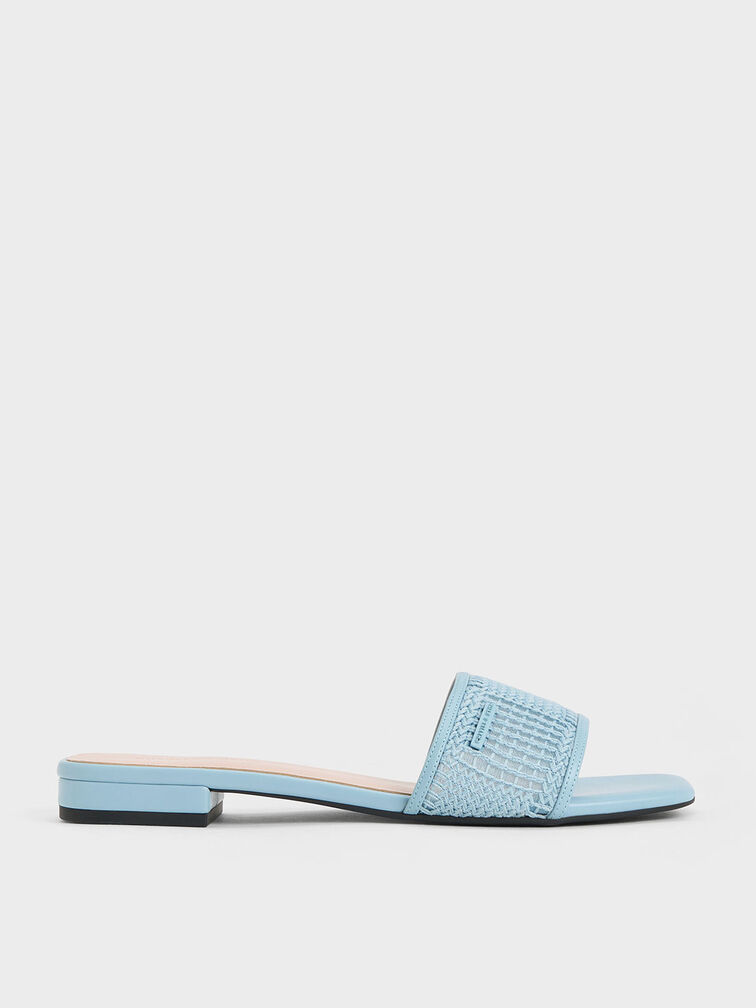 Mesh Knitted Slide Sandals, Blue, hi-res
