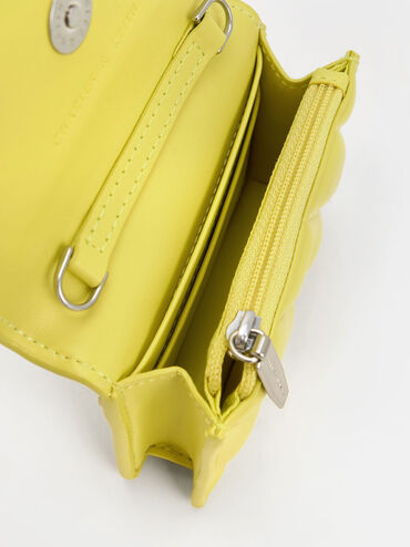 Asymmetric Flap Panelled Wallet, Yellow, hi-res