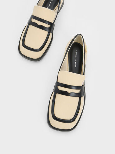 Canvas Cut-Out Penny Loafers, Black Textured, hi-res