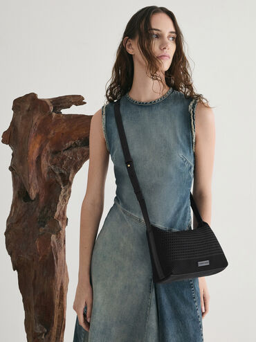 Ida Knitted Shoulder Bag, Black, hi-res