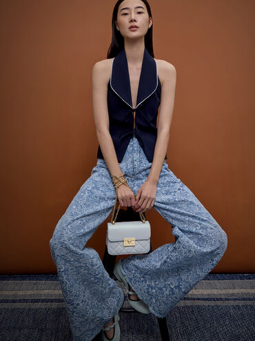 Alva Quilted Chain-Handle Bag, Sea Salt Blue, hi-res