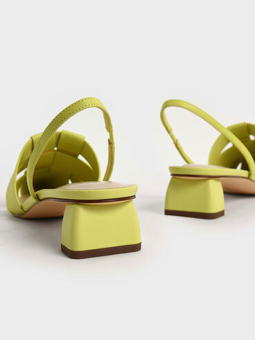 Woven Slingback Pumps, Lime, hi-res