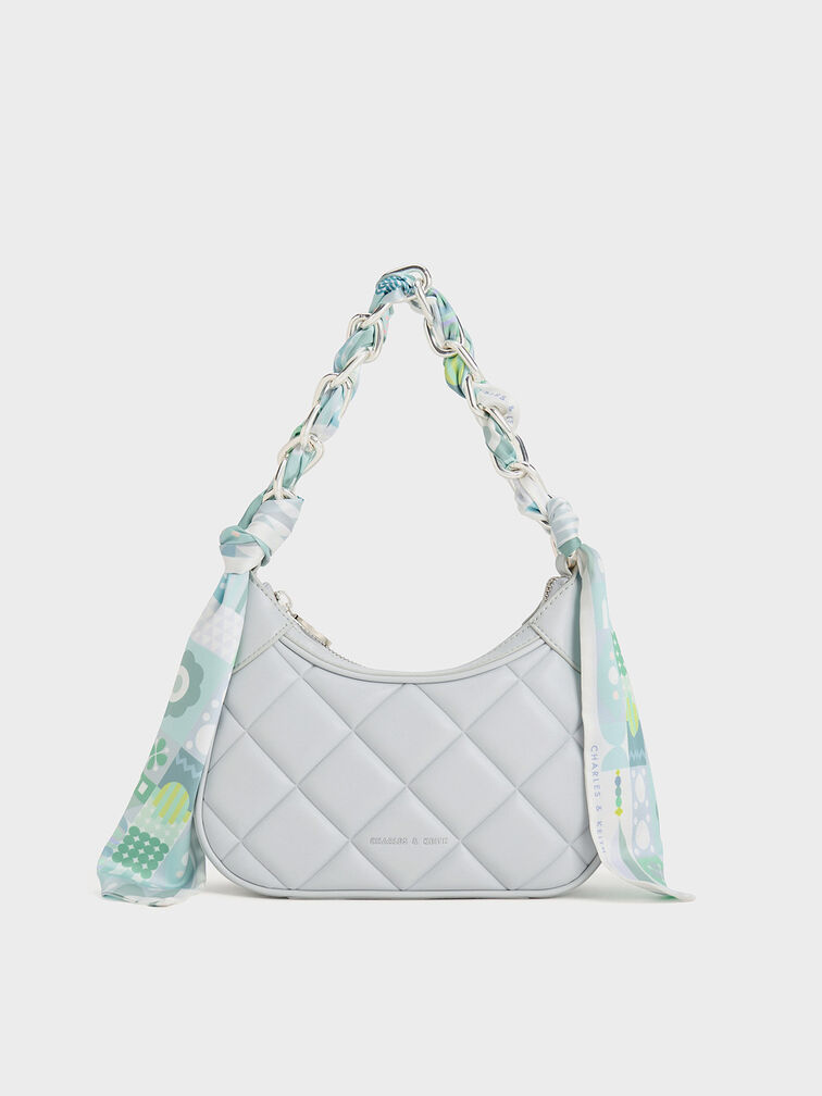 Mini Alcott Scarf Handle Quilted Bag, Light Grey, hi-res