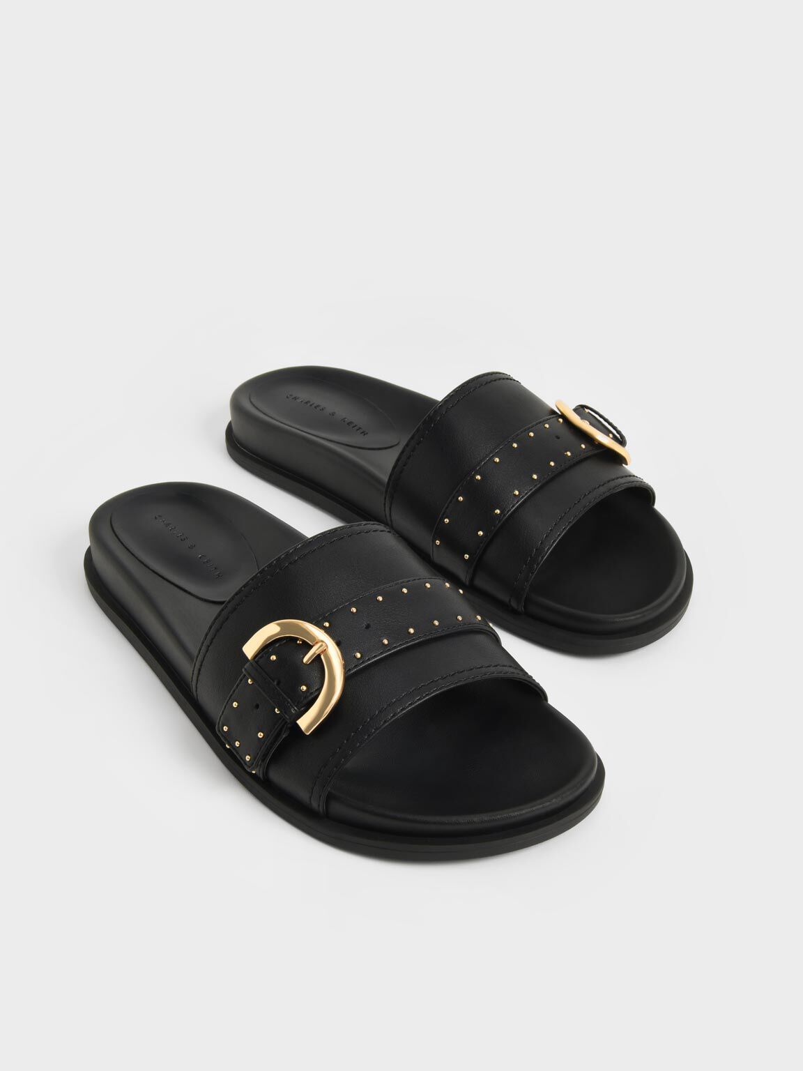Black studded top buckle sliders