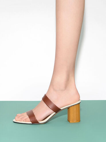 Rattan Block Heel Sandals, Cognac, hi-res