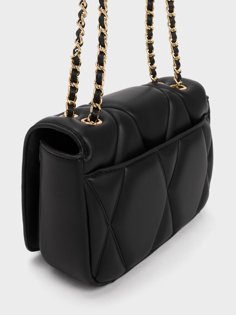 Arwen Quilted Chunky Chain Bag - Black