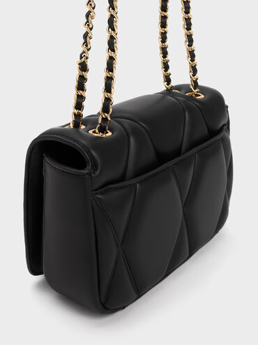 Arwen Quilted Shoulder Bag, Black, hi-res